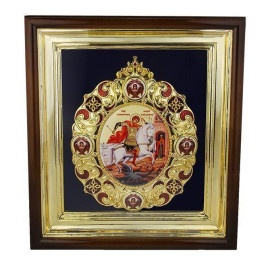 Ікона в дерев'яній рамці з фрагментарною позолотою і емаллю "Георгій Побідоносець"  арт. 2.14.0169лмфэ-6