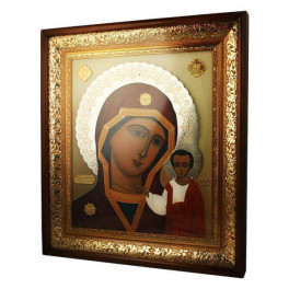Ікона на дереві латунна "Казанська" в позолоті арт. 2.14.0146лф