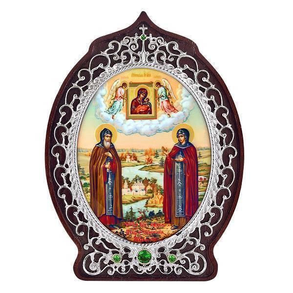 Ікона срібна на дереві Петро і Февронія  арт. 2.78.0564