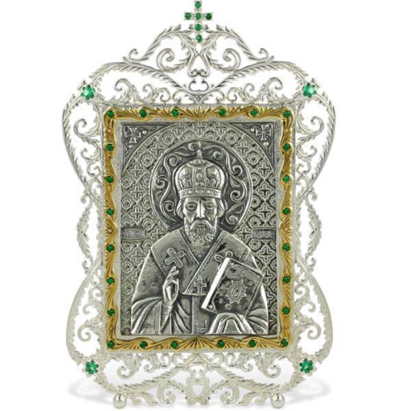 Ікона настільна срібна Образ святителя Миколи Чудотворця  арт. 2.71.0052