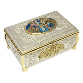 Хрестильний ящик латунний в срібленні з принтом і позолотою  арт. 2.7.0615лф