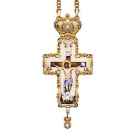 Хрест латунний в позолоті з принтом і з ланцюгом арт. 2.10.0325лп-2^1лп