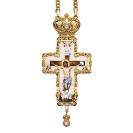 Хрест латунний в позолоті з принтом і з ланцюгом арт. 2.10.0325лп-2^1лп