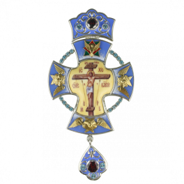 Хрест православний для священнослужителя латунний срібний з принтом та емаллю арт. 2.10.0026л-2