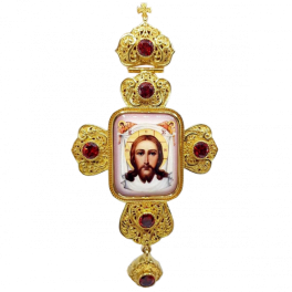 Хрест латунний в позолоті з принтом і зі вставками арт. 2.10.0340лп-2