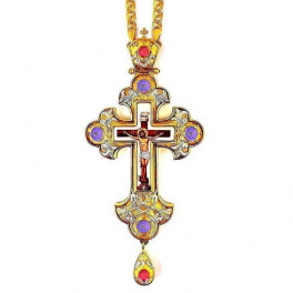 Хрест латунний в позолоті з деколью і з ланцюгом арт. 2.10.0389лпф-2^1лп