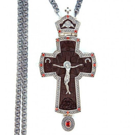Хрест латунний у срібленні з дерев'яним образом і ланцюгом арт. 2.10.0421лр-13^1л