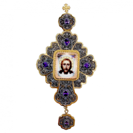 Хрест латунний із фрагментарною позолотою чорнінням та камінням арт. 2.10.0442лфр-2