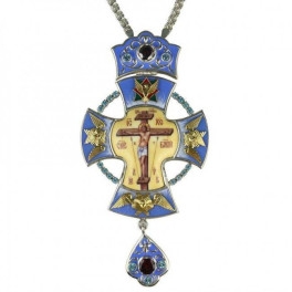 Хрест для священнослужителя латунний посріблений з принтом. емаллю і ланцюгом арт. 2.10.0026л-2^1л