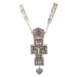 Хрест-мощевик для священика латунний у срібленні з ланцюгом арт. 2.10.0036л^39л