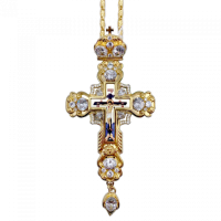 Хрест для священнослужителя латунний позолочений із принтом та ланцюгом арт. BJ0144LP-2+73LP