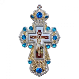 Хрест із ювелірного сплаву із фрагментарною позолотою зі вставками каміння арт. 2.10.0326лф-2