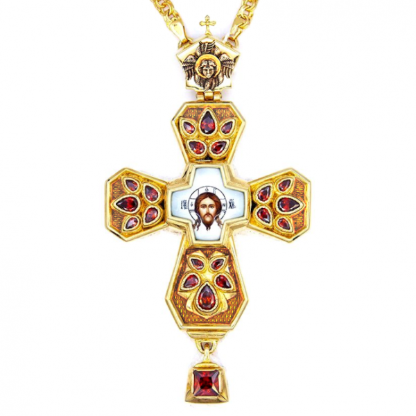 Хрест православний наперсний із латуні в позолоті з ланцюгом арт. 2.10.0427лп-2^1лп