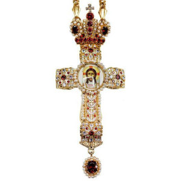Хрест латунний в позолоті з принтом і з ланцюгом арт. 2.10.0351лп-2^1лп