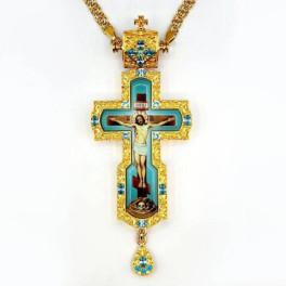 Хрест латунний в позолоті з принтом і з ланцюгом арт. 2.10.0186лп-2^1лп