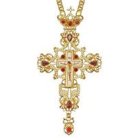 Хрест для священика латунний у позолоті з прикрасами та ланцюгом арт. BJ0094LP-2+1LP