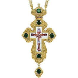 Хрест латунний в позолоті з фініфтю і ланцюгом  арт. 2.10.0214лп-1^1лп