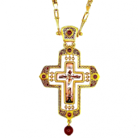 Хрест наперсний із ювелірного сплаву позолочений з прикрасами та ланцюгом арт. 2.10.0433лпэ-2^64лп