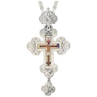 Хрест для священика латунний у срібленні з прикрасами та ланцюгом арт. BJ0128L-2+1L Хрест для священика латунний у срібленні з прикрасами та ланцюгом арт. BJ0128L-2+1L