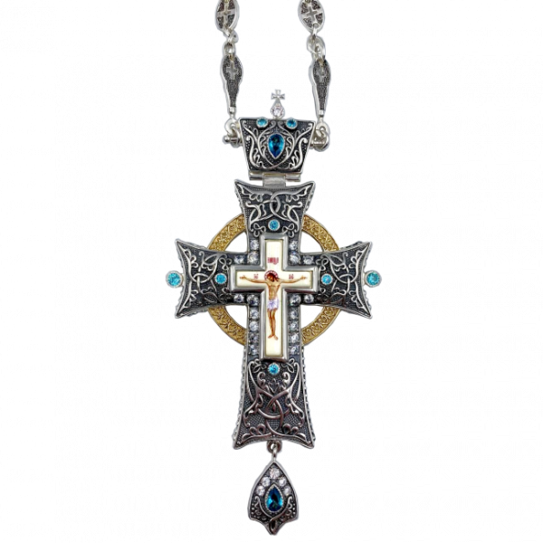 Хрест для священника латунний з прикрасами та ланцюгом арт. 2.10.0218лфр-2^80лр