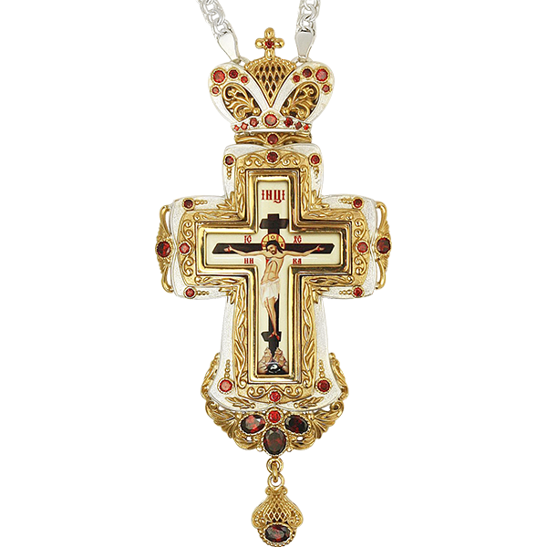 Хрест латунний з фрагментарною позолотою принтом і ланцюгом арт. 2.10.0295лф-2^1л