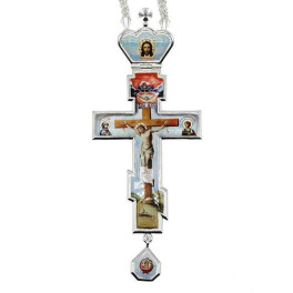 Хрест латунний в срібленні з принтом і з ланцюгом арт. 2.10.0324л-2^1л