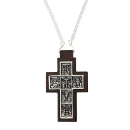 Хрест срібний в дерев'яному обрамленні і ланцюгом  арт. 2.10.0228^90