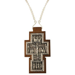 Хрест срібний в дерев'яному обрамленні і ланцюгом  арт. 2.10.0229^90