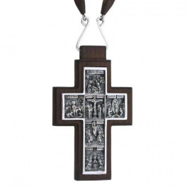 Хрест срібний в дерев'яному обрамленні і ланцюгом арт. 2.10.0228^91д