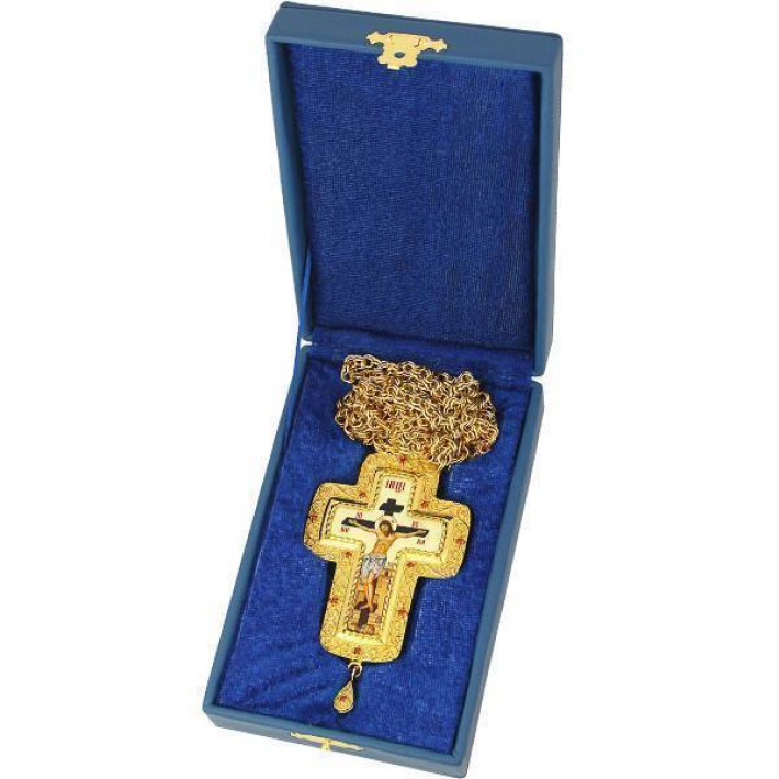 Хрест латунний в позолоті з принтом і з ланцюгом арт. 2.10.0284лп-2^1лп