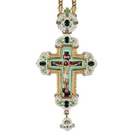 Хрест латунний в позолоті з принтом і з ланцюгом арт. 2.10.0331лп-2^1лп