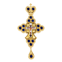 Хрест для священнослужителя латунний позолочений зі вставками і латунних принтом арт. 2.10.0032лп-2