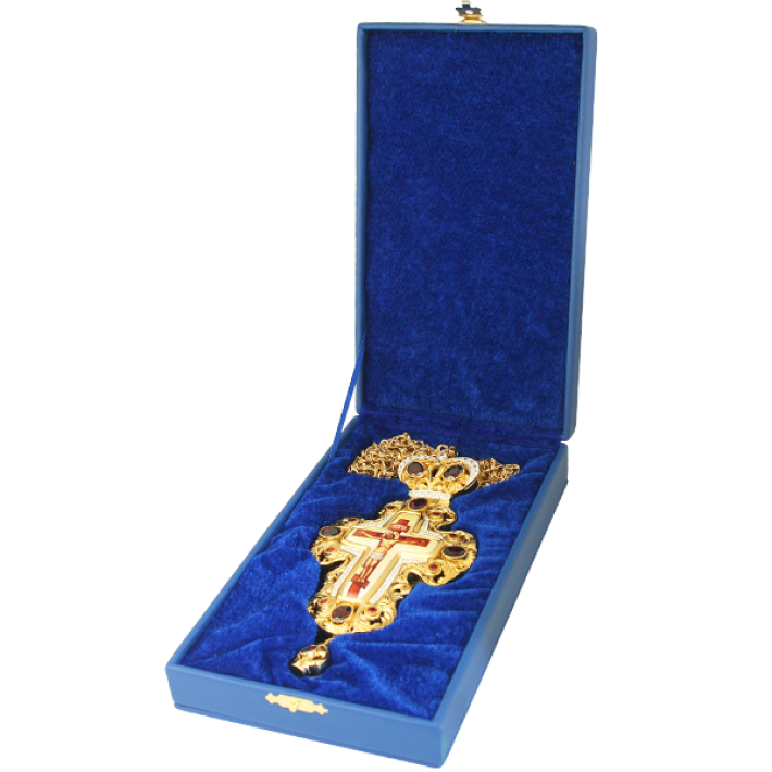 Хрест латунний в позолоті з принтом і з ланцюгом арт. 2.10.0296лп-2^1лп