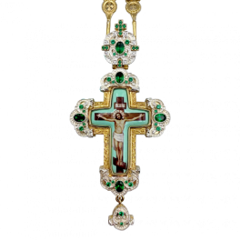 Хрест для священика латунний у позолоті з принтом та ланцюгом арт. 2.10.0331лпф-2^35лп
