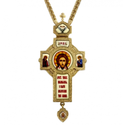 Хрест православний наперсний з латуні у позолоті з деколью та ланцюгом арт. 2.10.0409лп-2^1лп
