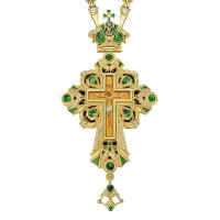 Хрест наперсний для священика латунний у позолоті з прикрасами та ланцюгом арт. BJ0098LPE-2+52LP Хрест наперсний для священика латунний у позолоті з прикрасами та ланцюгом арт. BJ0098LPE-2+52LP