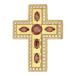 Хрест на скуф'ю срібний в позолоті з каменями  арт. 2.7.1157п