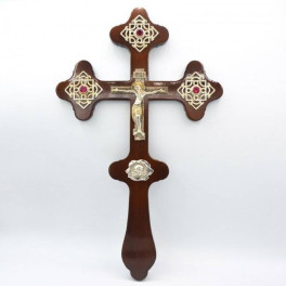 Хрест напрестольний латунний на дереві в позолоті арт. 2.7.0607л