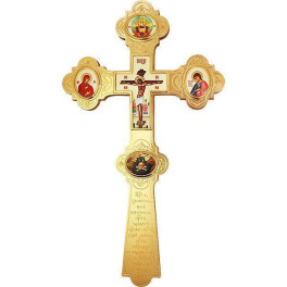 Хрест Напрестольний латунний позолочений з принтами на дереві арт. 2.7.1219лп