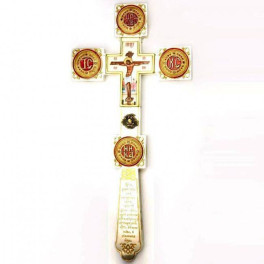 Хрест "Напрестольний" латунний з фрагментальной позолотою, з емаллю і латунним принтом арт. 2.7.0608лф
