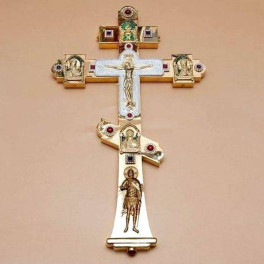 Хрест напрестольний латунний в позолоті з емаллю і вставками   арт. 2.7.1690лпэ
