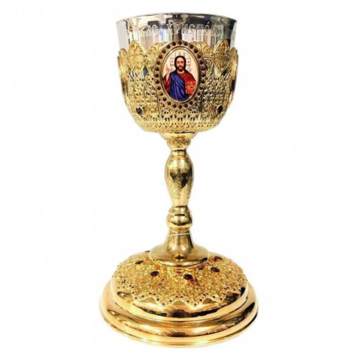 Потир комбинирований на 1,0л в позолоті з принтом і зі вставками арт. BG0894KLP-2