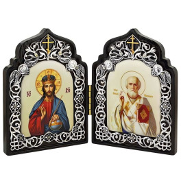 Складень на дереві з образами Ісус Христос і Миколай Чудотворець арт. BGH1117L