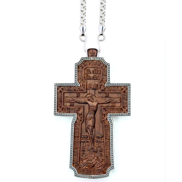 Хрест для священика дерев'яний з латунню в срібленні арт. BJ0241LR+1L