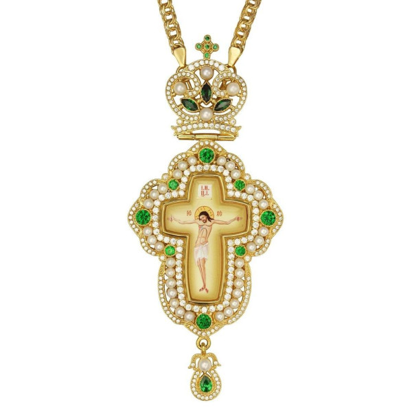 Хрест для священика з латуні в позолоті з ланцюгом арт. BJ0183LP-2+1LP