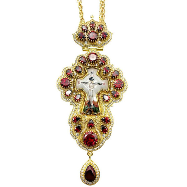 Хрест для священика з латуні в позолоті з ланцюгом арт. BJ0499LP-2+1LP