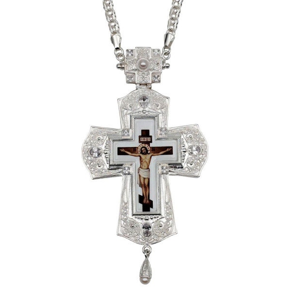 Хрест для священика з латуні в срібленні з ланцюгом арт. BJ0354L-2+1L