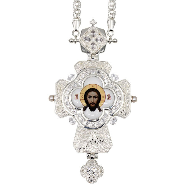 Хрест для священика з латуні в срібленні з ланцюгом арт. BJ0417L-2+1L