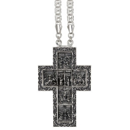 Хрест для священика з латуні в срібленні з чорненням і ланцюгом арт. BJ0402LR+1L
