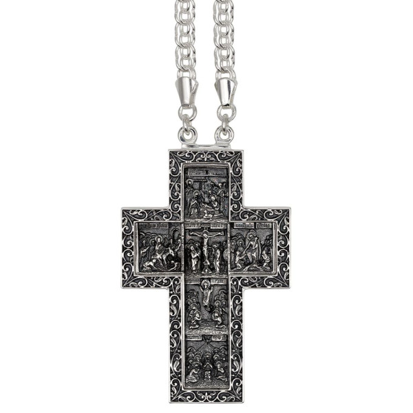 Хрест для священика з латуні в срібленні з чорненням і ланцюгом арт. BJ0402LR+1L